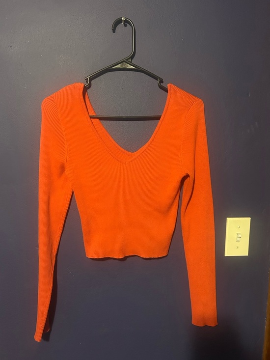 Forever 21 Tops - Forever 21 Ribbed V-Neck Long Sleeve Top - Orange